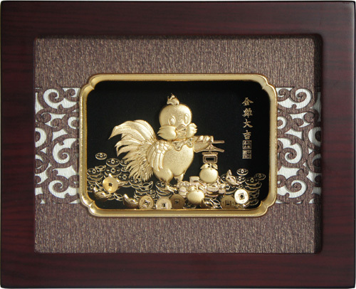 純金箔藝術立體金箔畫生肖系列-金雞大吉  |立體金箔畫-生肖系列