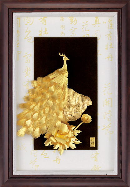 純金箔小彩金藝術立體金箔畫-花開富貴  |立體純金箔畫-小彩金系列