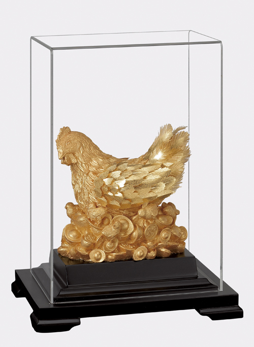 純金箔櫥窗藝術立體金箔畫-聚財雞(小)  |立體純金箔畫-櫥窗系列