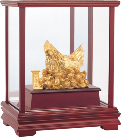 純金箔櫥窗藝術立體金箔畫-聚財雞  |立體純金箔畫-櫥窗系列