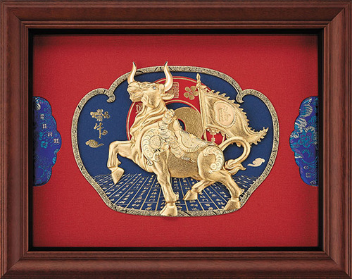 純金箔藝術立體金箔畫生肖系列-獻瑞金牛