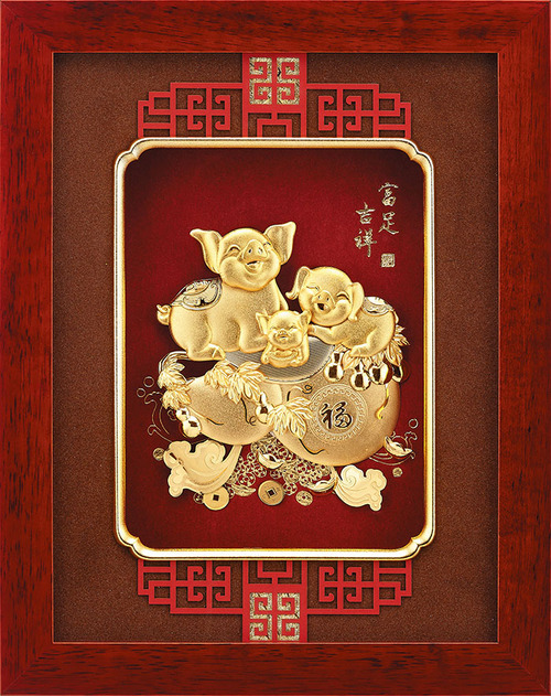 純金箔藝術立體金箔畫生肖系列-富足吉祥