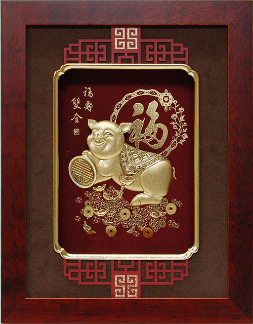 純金箔藝術立體金箔畫生肖系列-福壽雙全