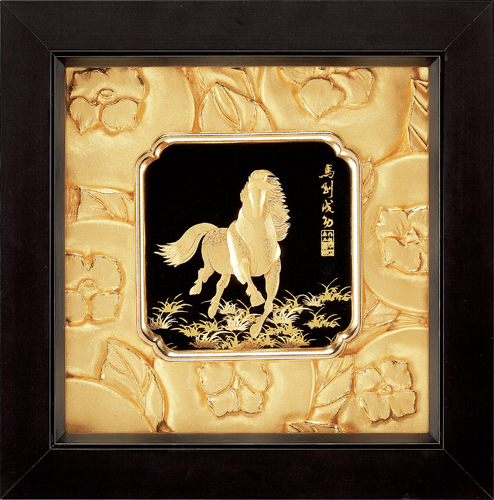 純金箔如意藝術立體金箔畫-馬到成功