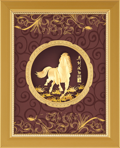 純金箔豐實藝術立體金箔畫-馬到成功