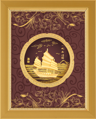 純金箔豐實藝術立體金箔畫-一帆風順