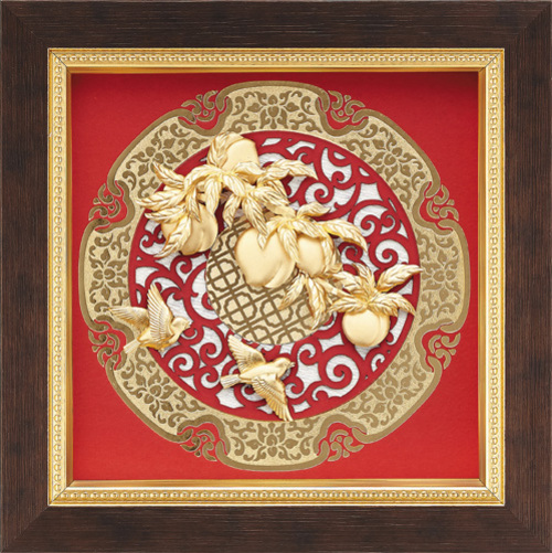 純金箔圓型窗花藝術立體金箔畫-桃李滿門