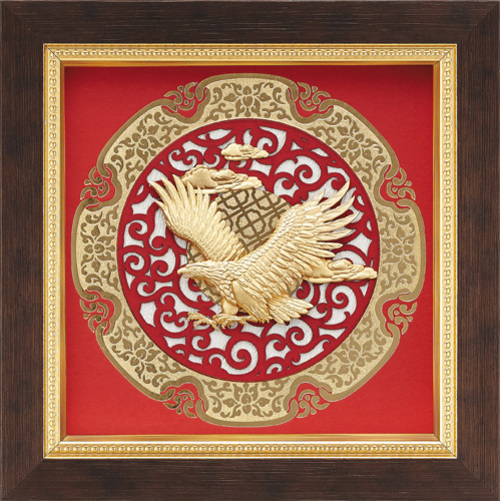 純金箔圓型窗花藝術立體金箔畫-大展鴻圖