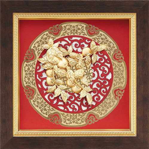 純金箔圓型窗花藝術立體金箔畫-事事如意產品圖