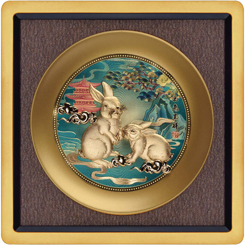 純金箔藝術立體金箔畫-玉兔呈祥  |立體純金箔畫-兔年系列