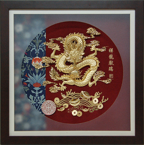 純金箔典雅藝術立體金箔畫-祥龍獻瑞