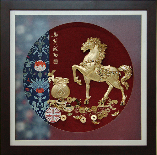 純金箔典雅藝術立體金箔畫-馬到成功