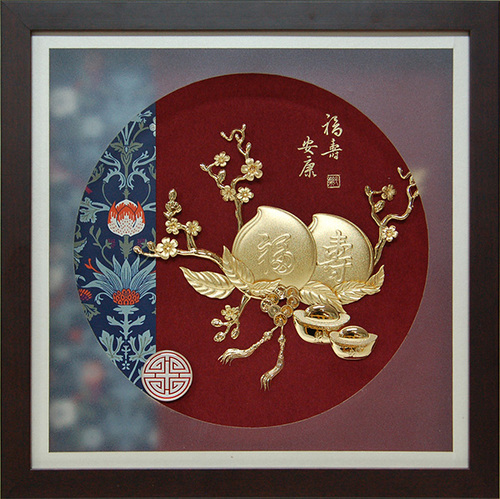 純金箔典雅藝術立體金箔畫-福壽安康