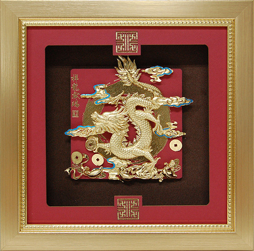 純金箔祥和藝術立體金箔畫-祥龍獻瑞