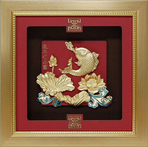 純金箔祥和藝術立體金箔畫-連年有餘