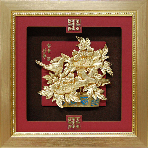 純金箔祥和藝術立體金箔畫-榮華富貴