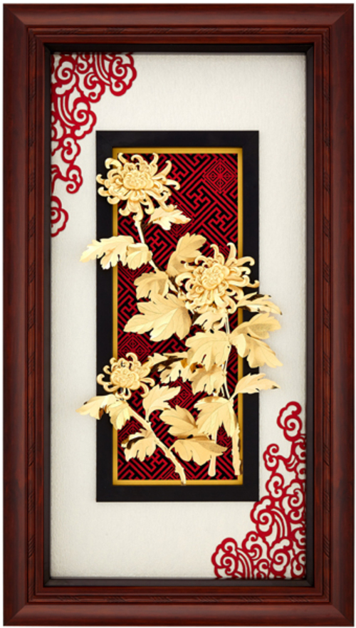 純金箔新禪風藝術立體金箔畫-欣欣向榮-菊