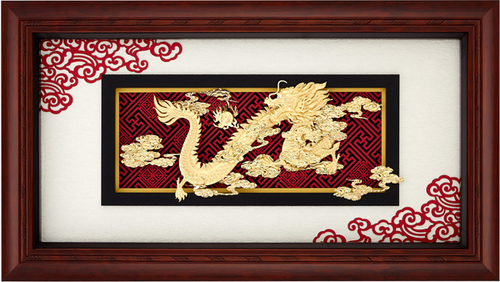 純金箔新禪風藝術立體金箔畫-祥龍獻瑞