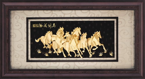純金箔盛景藝術立體金箔畫-馬到成功