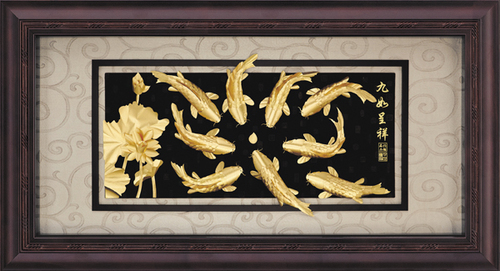 純金箔盛景藝術立體金箔畫-九如呈祥