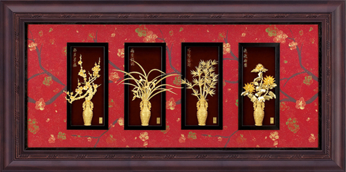 純金箔盛景藝術立體金箔畫-古典四君子