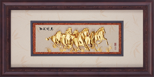 純金箔雅金藝術立體金箔畫-馬到成功