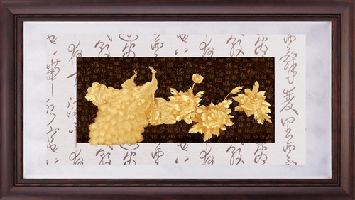 純金箔彩金藝術立體金箔畫-花開富貴