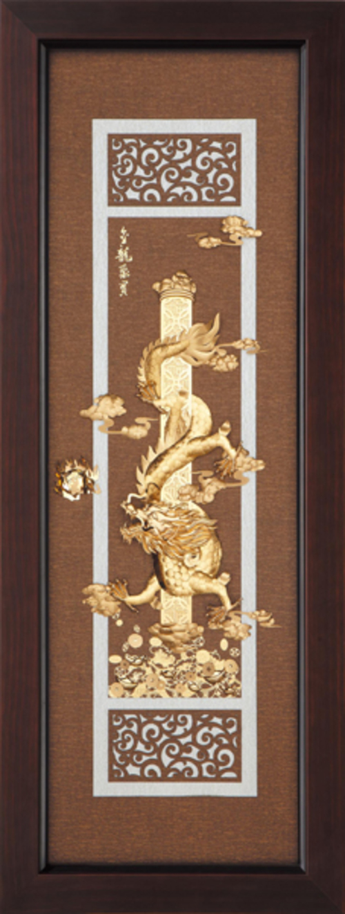 純金箔雲采藝術立體金箔畫-金龍聚寶