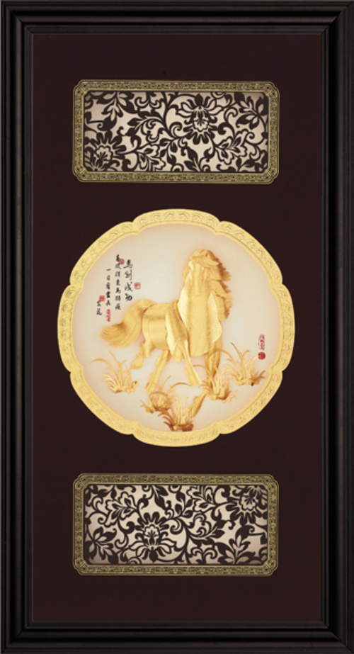 純金箔圓滿藝術立體金箔畫-馬到成功