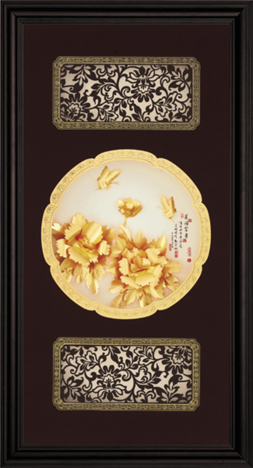 純金箔圓滿藝術立體金箔畫-花開富貴