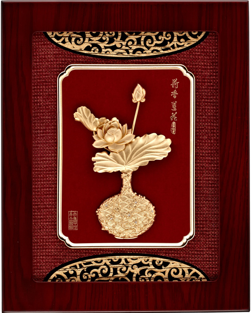 純金箔平安藝術立體金箔畫-荷香蓮花