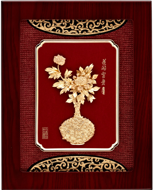 純金箔平安藝術立體金箔畫-花開富貴