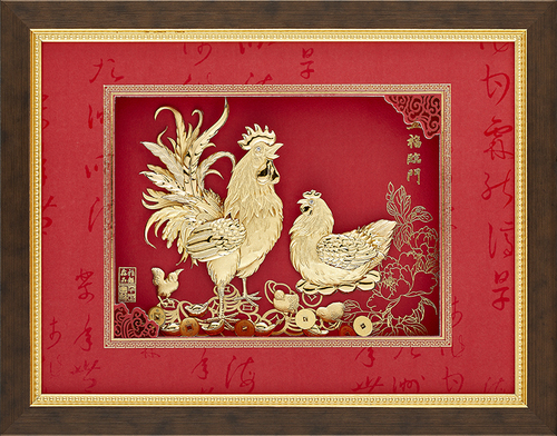 純金箔鴻福藝術立體金箔畫-五福臨門